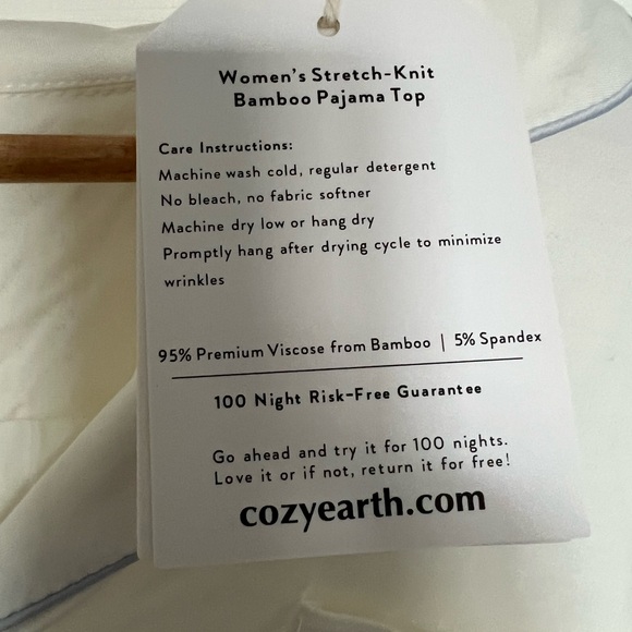 NWT Cozy Earth Bamboo Pajama Long Sleeve Top White CL Luxury Viscose Sleep - Picture 6 of 8